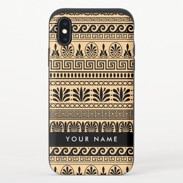 Greek Fret, Mixed Meander Key, Brown, Your Name Uncommon iPhone Case (Back)