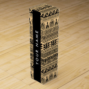 Greek Fret, Mixed Meander Key, Brown, Your Name Wine Box