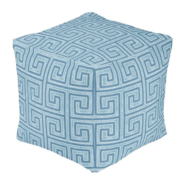 Greek Geometric Light Blue Indoor Pouf (Angled Back)