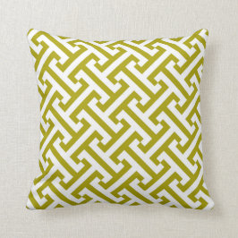 Greek Geometric Pattern Chartreuse Green and White Throw Pillow