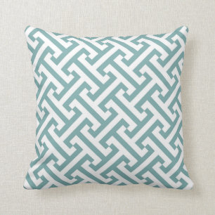 Greek Geometric Pattern Sea Glass and White Throw Pillow