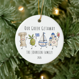 Greek Getaway Personalized Family Trip Ceramic Ornament