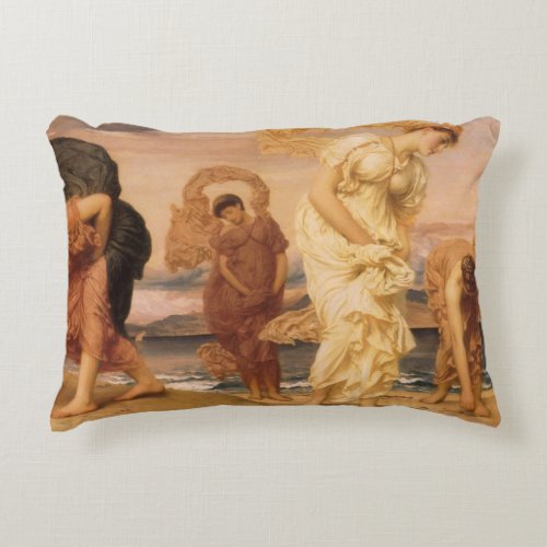 Greek Girls Picking Up Pebbles By Lord Leighton Accent Pillow