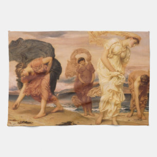 Greek Girls Picking Up Pebbles By Lord Leighton Kitchen Towel