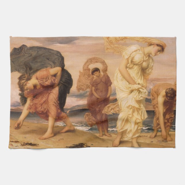 Greek Girls Picking Up Pebbles By Lord Leighton Kitchen Towel (Horizontal)