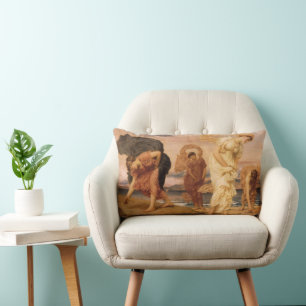 Greek Girls Picking Up Pebbles By Lord Leighton Lumbar Pillow