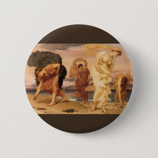 Greek Girls Picking Up Pebbles By Lord Leighton Pinback Button (Front)