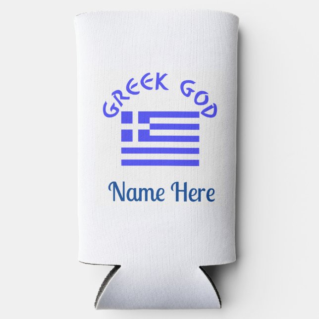 Greek God and Flag of Greece Personalized  Seltzer Can Cooler (Front)