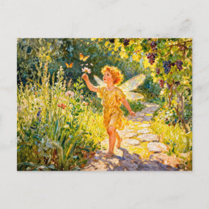 Greek God Eros in Garden Postcard