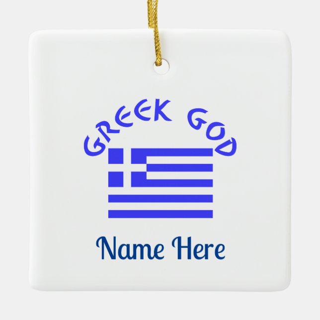 Greek God Flag of Greece Personalized  Ceramic Ornament (Front)