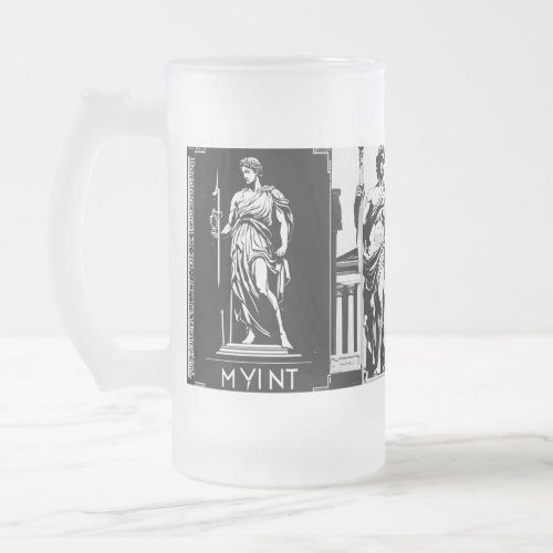 greek god statu frosted glass beer mug