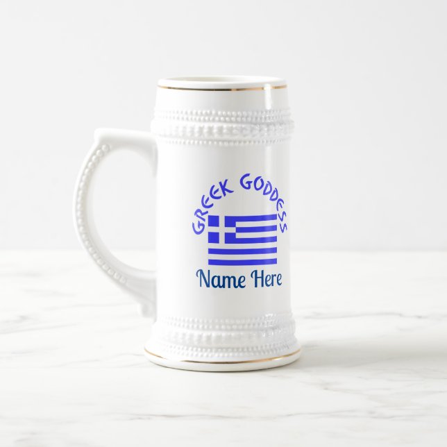 Greek Goddess and Flag of Greece Beer Stein (Left)