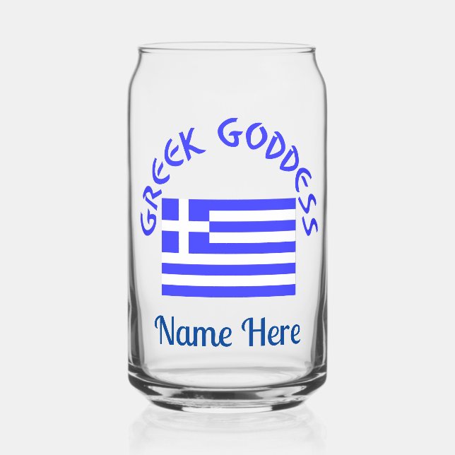 Greek Goddess and Flag of Greece Personalized  Can Glass (Front)