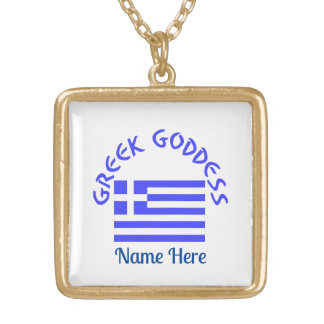 Greek Goddess and Flag of Greece Personalized  Gold Plated Necklace