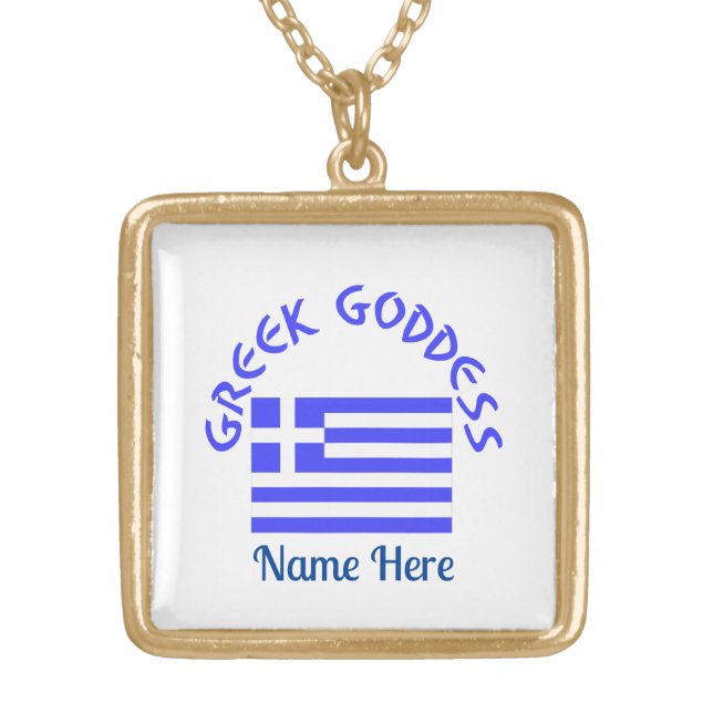 Greek Goddess and Flag of Greece Personalized  Gold Plated Necklace (Front)