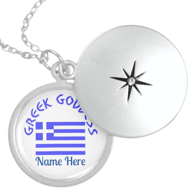 Greek Goddess and Flag of Greece Personalized  Locket Necklace (Front)