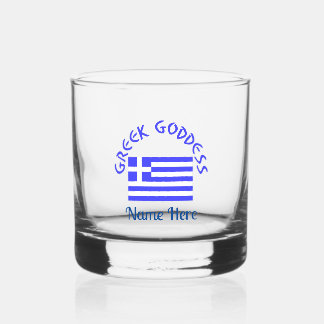 Greek Goddess and Flag of Greece Personalized Whiskey Glass