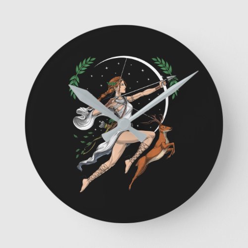 Greek Goddess Artemis Round Clock