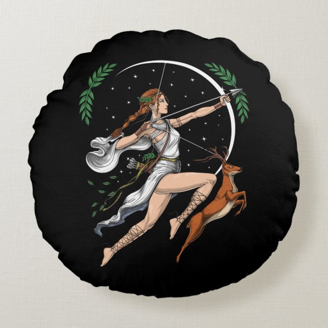 Greek Goddess Artemis Round Pillow (Front)