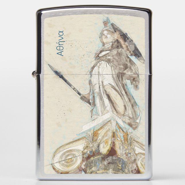 Greek Goddess Athena Zippo Lighter – Hand-Drawn (Front)