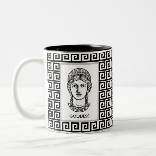 Greek Goddess on Black & White Geometric Pattern  Two-Tone Coffee Mug