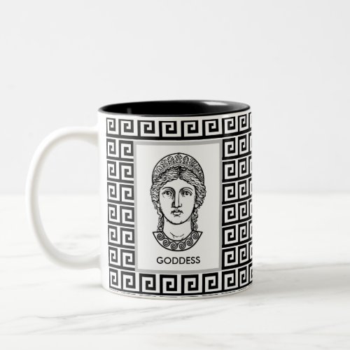 Greek Goddess on Black  White Geometric Pattern  Two_Tone Coffee Mug
