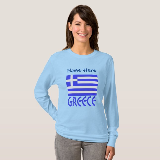 Greek Greece Flag Blue Personalization  T-Shirt (Front Full)
