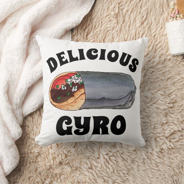 Greek Gyro Pita Meat Sandwich Mediterranean Food Throw Pillow (Blanket)