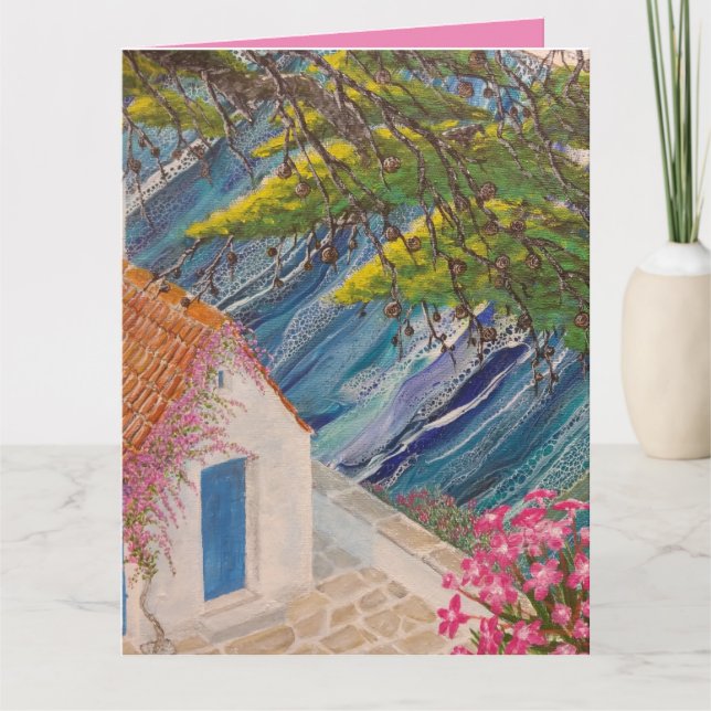 Greek Holidays Blue and Pink Card (Front)