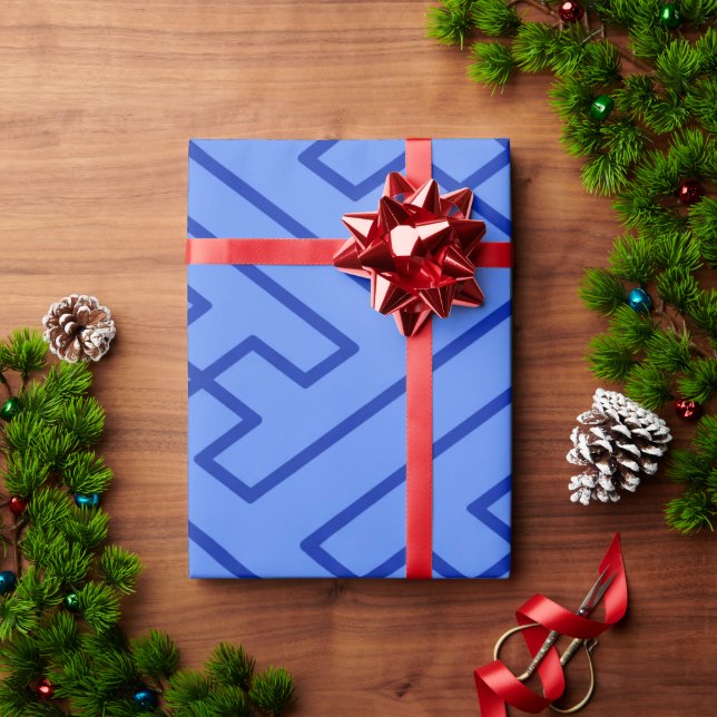 Greek Inspiration Geometric Lines Blue Pattern Wrapping Paper (Holiday Gift)