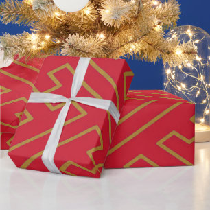 Greek Inspiration Geometric Lines Red Gold Pattern Wrapping Paper