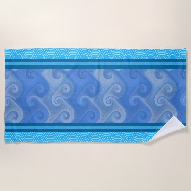 Greek-Inspired Ocean Waves Beach Towel (Front)