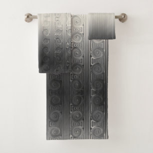 Greek Ionic Column Scroll and Line Ombre Grey Bath Towel Set