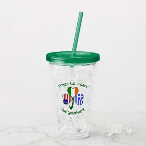 Greek Irish American Flags Shamrock Personalized  Acrylic Tumbler