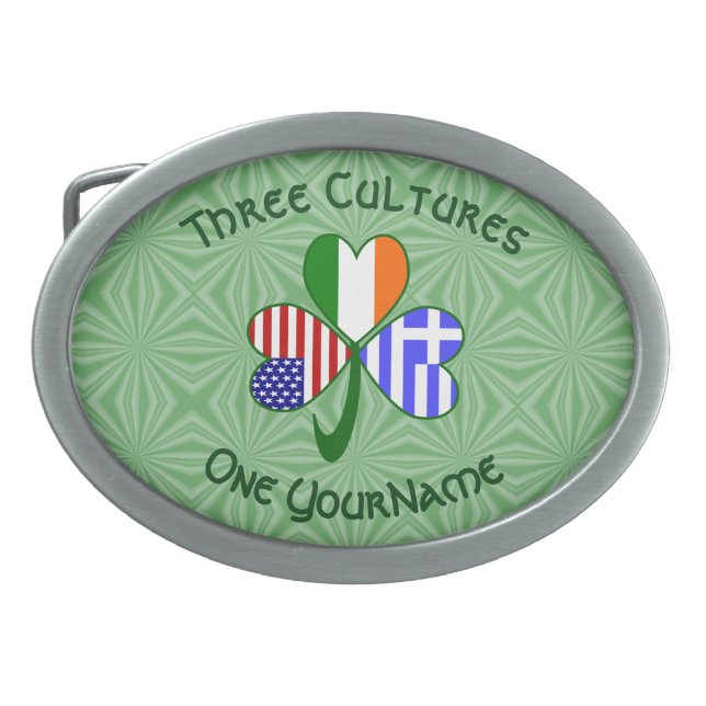 Greek Irish American Flags Shamrock Personalized  Belt Buckle (Front)