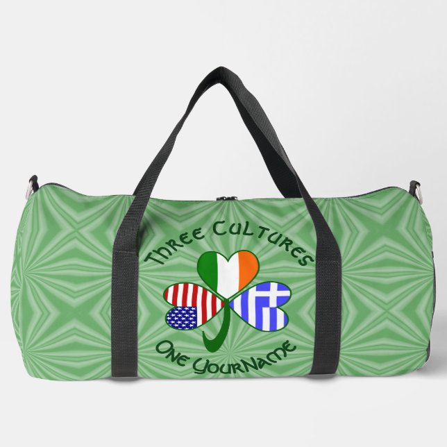 Greek Irish American Flags Shamrock Personalized  Duffle Bag (Front)
