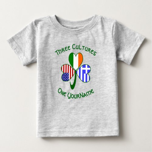 Greek Irish American Flags Shamrock Your Name Baby T_Shirt