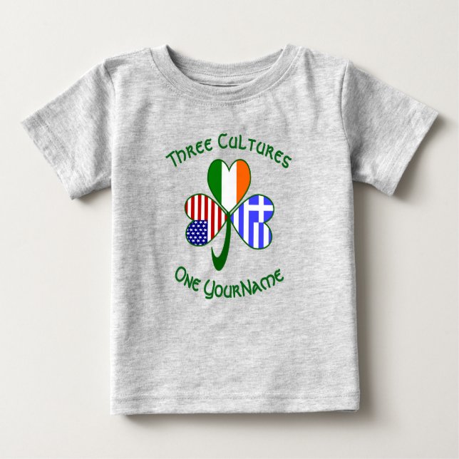 Greek Irish American Flags Shamrock Your Name Baby T-Shirt (Front)