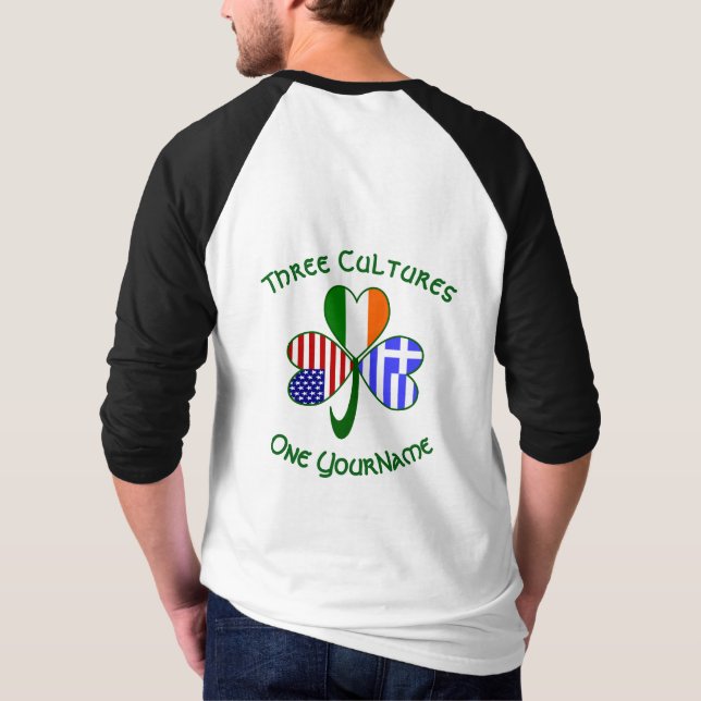 Greek Irish American Flags Shamrock Your Name T-Shirt (Back)
