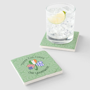 Greek Irish American Shamrock Flag Personalized  Stone Coaster