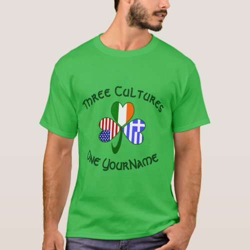 Greek Irish USA Flags Shamrock Personalized Mens  T_Shirt