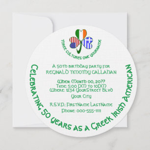 Greek Irish USA Flags Shamrock Personalized Round Invitation