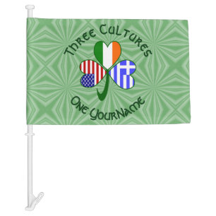 Greek Irish USA Shamrock Flags Personalized Text 