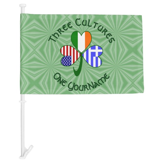Greek Irish USA Shamrock Flags Personalized Text  (Front)