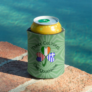 Greek Irish USA Shamrock Flags Personalized Text Can Cooler