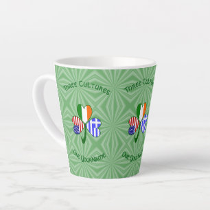 Greek Irish USA Shamrock Flags Personalized Text  Latte Mug