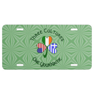 Greek Irish USA Shamrock Flags Personalized Text License Plate