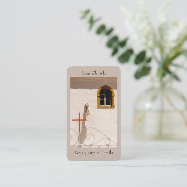 Greek Island Church With Cross and Bell Paxos Business Card (Standing Front)