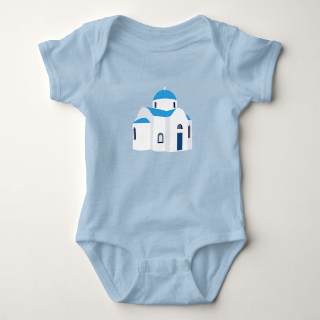 Greek Island Greece Blue Dome Church  Baby Bodysuit (Front)