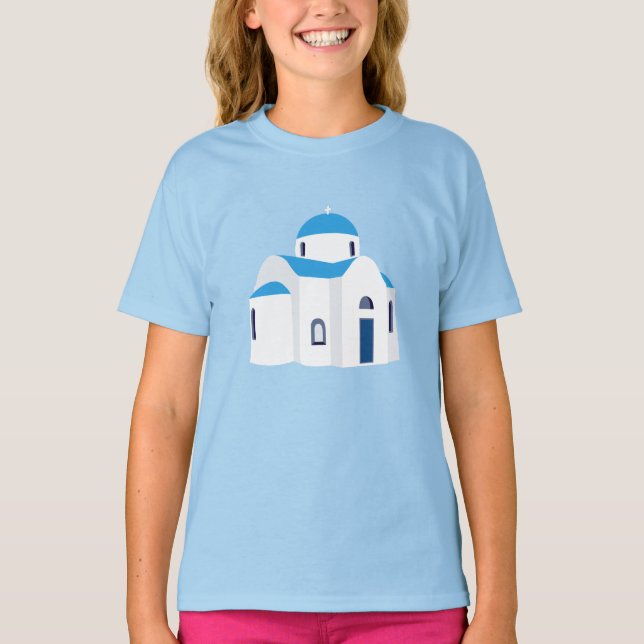 Greek Island Greece Blue Dome Church  T-Shirt (Front)